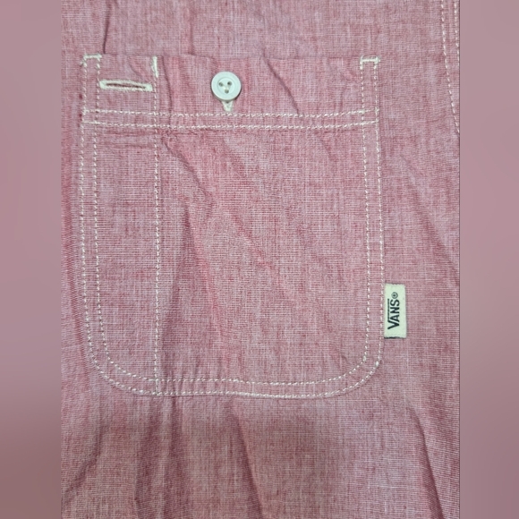 VANS Off The Wall Red Striped Button Up Short Sleeve Shirt Mens L Skate - Picture 2 of 6